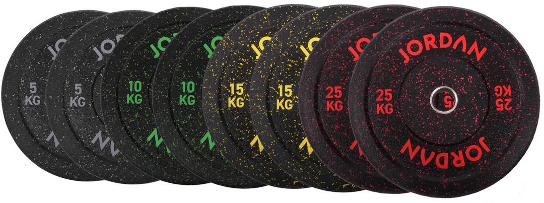 Jordan HG Black Rubber Bumper Plate - Coloured Fleck - 150kg Set
