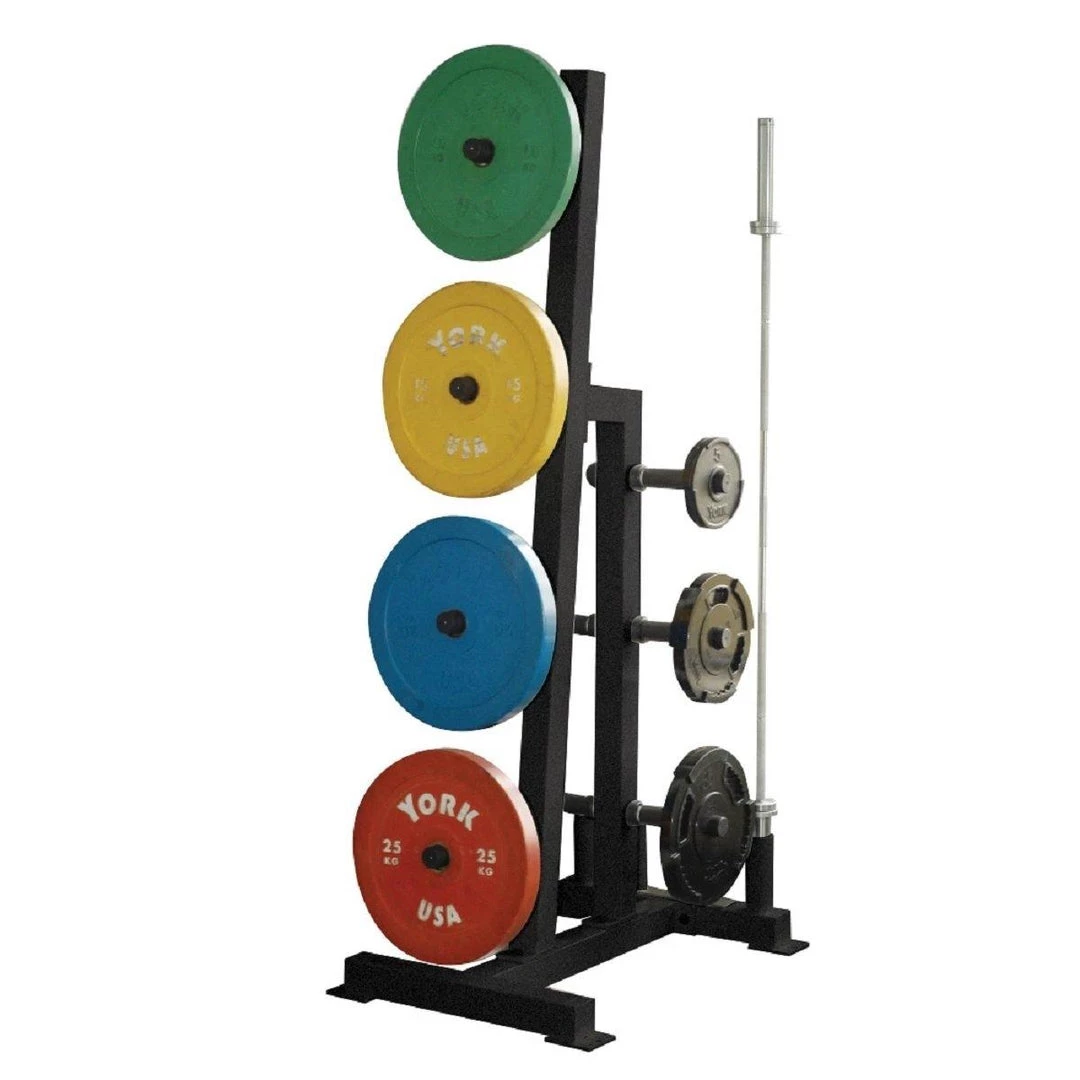 York Fitness Strength York Barbell Olympic Single Sided Plate Tree Rack With 2 Olympic Bar Holders