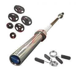 Strength GymGear 140kg Rubber Olympic Disc & Bar Set (2 X 20kg, 15kg, 10kg, 5kg, 6 X 2.5kg & 4 X 1.25kg