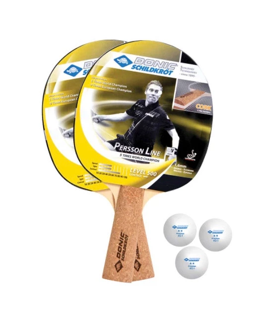 Fitness Mad Donic-Schildkroet Persson 500 Cork Table Tennis Paddle & Balls Set Leisure