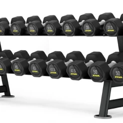 Rubber Hex Dumbbells ZIVA XP Hex Dumbbell Rack