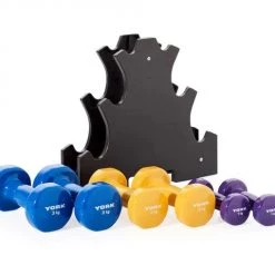 York Fitness Vinyl Dipped Dumbbell 12 KG Set With Stand Strength